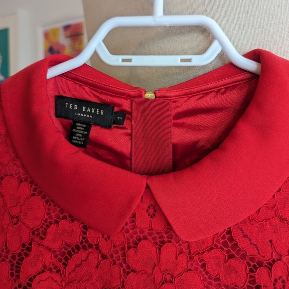 Ted Baker Ameera Scallop Hem Lace Dress - Red - Picture 2 of 5